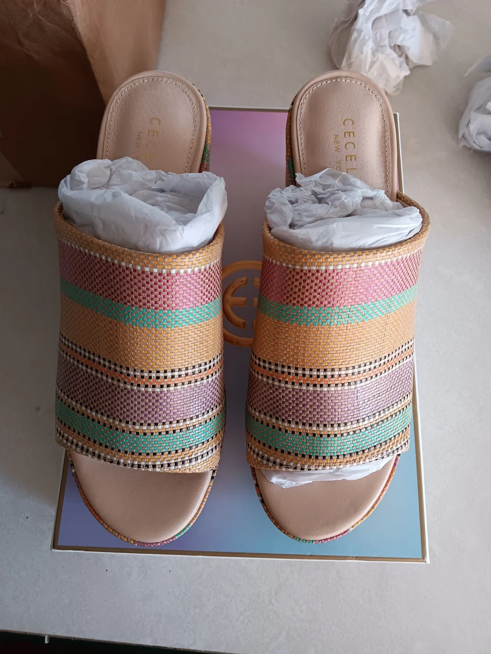 Cecelia Women’s Multicolor Woven Platform Slide Sandals Size 9